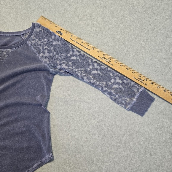 Mudd Lace Raglan Sleeve Top Womens M Purple Boho Acid Wash Burnout 90s Y2K - Picture 10 of 14